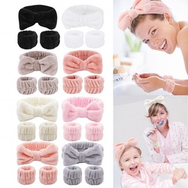 Simple Korean Style Butterfly Sports Headband & Wristband Set for Women - Beauty Wash Hair Accessory Free Size/Black 15ea