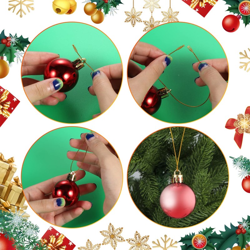 SAVITA 200pcs Christmas Ornament Hanger String, Precut Metallic Ribbon for