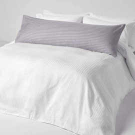 HOMESCAPES Grey Pure Egyptian Cotton Body Pillowcase 330 TC 500 Thread Count Percale Equivalent Satin Stripe Long Pillow Case for Nursing Pregnancy and Elderly Support