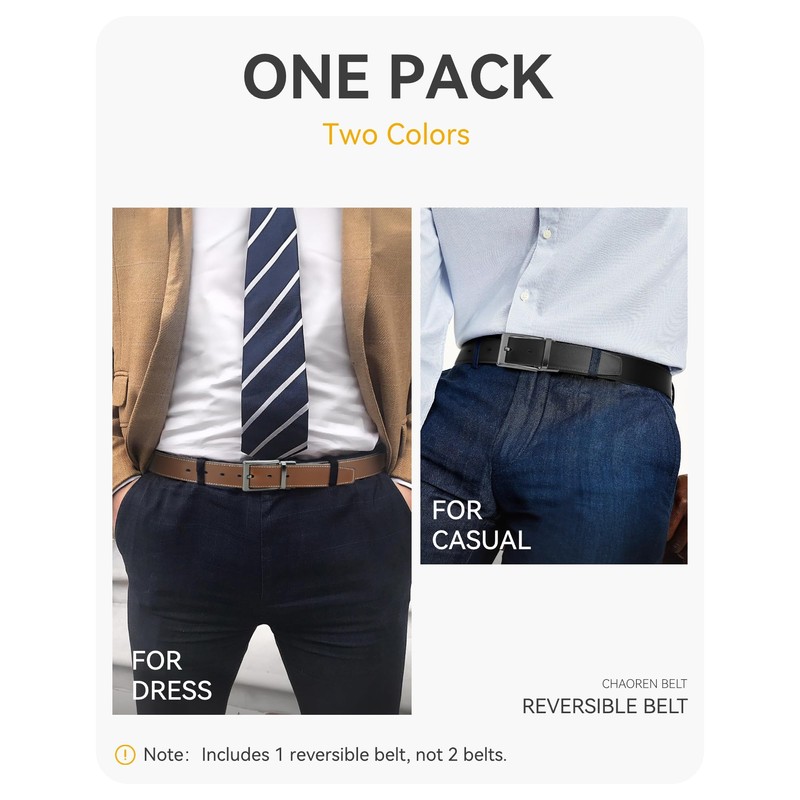 CHAOREN Men's Leather Belt, Reversible Belt, Black & Brown, 35