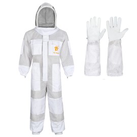 Be Noble 3 Layer Bee Suits for Men and Women - Anti-sting Ventilated Cotton Beekeeper Costumes with Gloves Set. (White, XL)