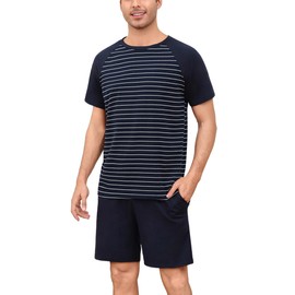 Bresdk Men's Two-Piece Pyjamas, Short Summer Sleepwear, Gifts for Men, Blue M1443