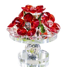 H&D Hyaline&Dora Crystal Red Flower Figurine Glass Collectable Gift Ornaments Home Decor Tabletop Centerpiece