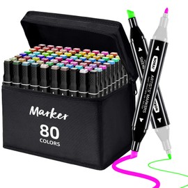 K.CINE 80 Colors Alcohol Markers for Adult Coloring Books, Dual Tip Art Markers with Brush Tip & Chisel Tips for Coloring, Illustrations, Drawing, Sketching with Carrying Case