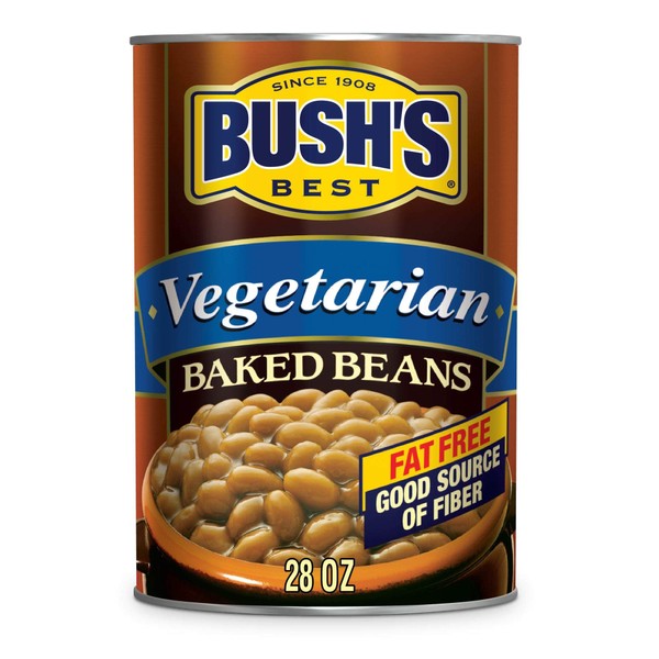 BUSH'S BEST Baked Beans Vegetarian, 28 Ounce Can (Pack of 12), with Protein and Fiber, Low Fat, Gluten Free, Canned Baked Beans, Canned Beans