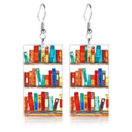 Ouligay Book Earrings for Book Lovers Librarian Earrings Vintage Bookshelf Earrings Acrylic Dangle Earrings Library Bookcase Earrings Gifts for Women Birthday Valentine Anniversary