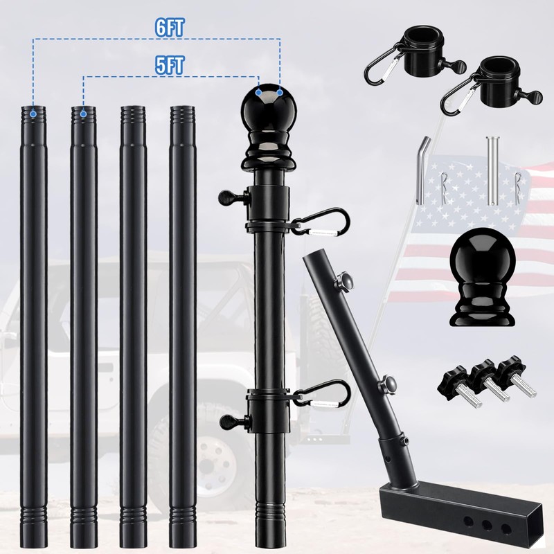 Truck Flag Pole with Hitch Holder – 5FT Heavy Duty