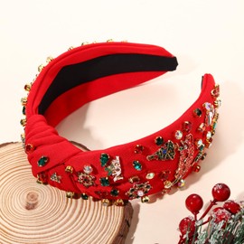 PHALIN Christmas Holiday Headband for Women Christmas Accessories Reindeer Snowflake Candy Cane Knotted Headband (Merry Christmas)