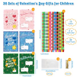 DBPBToU 30 Pack Valentines Day Gifts for Kids-Wacky Tracks with Valentines Cards, Fidget Snake Puzzles Toys for Stress Relief, Valentines Day Cards for Kids Schools, Valentines Gift Exchange