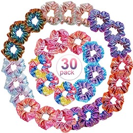 30 Piezas Coleteros para Cabello Largo Scruchies Coleteros Metálicos Brillantes Ligas de Cabello para Mujeres Accesorios de Pelo