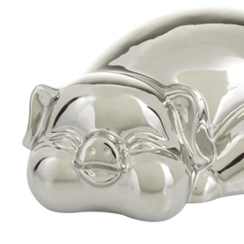 Deco 79 Porcelain Ceramic Pig Decorative Sculpture Home Decor Statue, Accent Figurine 13" x 9" x 5", Silver