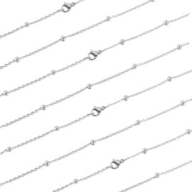 SUNNYCLUE 12 PACK 18 Inch/ 0.45m Silver Satellite Chain Necklace Stainless Steel Jewelry Chains Metal Lobster Claw Clasps Cable Necklaces Chain Bulk for Jewelry Making Supplies Women Adult Diy Craft,