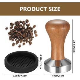 Coffee Tamper 51mm, Espresso Coffee Tamper, Espresso Press Barista Tamper with Stainless Steel Base & Wooden Handle for Coffee Grounds Barista Espresso Machines Accessories