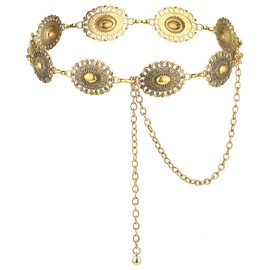 Giantree Western Chain Belt for Women, Silver Concho Link Chain Western Cowgirl Belts for Jeans Dresses (Gold)