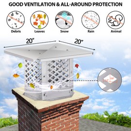 BUYYAH Chimney Cap,17" x 35"Chimney Cover, Adjustable Bottom to Fit Outside Existing Clay Flue Tile Dimensions 16.7" x 34.7" to 19.3" x 37.3", All Stainless Steel Structure, with Meshes, Bolts, Screws