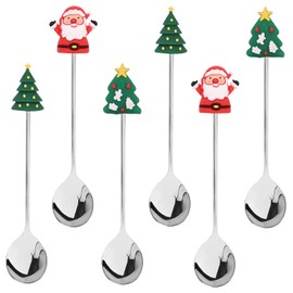 6Pcs Christmas Spoon Stainless Steel Christmas Spoon Set, Coffee Spoons,Stainless Steel Dessert Mixing Spoons Christmas Style Spoon Coffee Stirring Spoon Tea Spoon Dessert Spoon (220)
