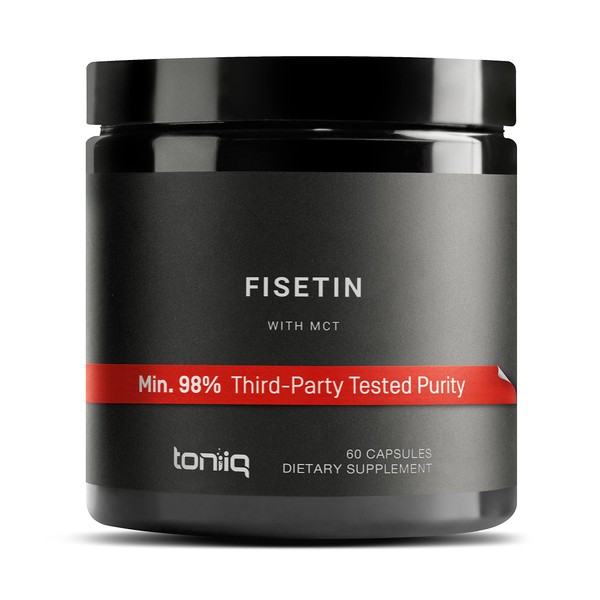 Toniiq Ultra High Purity Fisetin 500mg - 98%+ Higly Purified & Bioavailable Fisetin Supplement with MCT Oil for Absorption - Third-Party Tested Senolytic Supplements for Aging Support - 60 Capsules