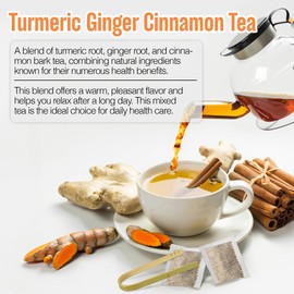 VINAREEN 50 Premium Tea Bags, Special Blend of Turmeric Ginger Cinnamon Tea,100% Natural Turmeric Ginger Herbal Tea, Te De Jengibre Y Curcuma Canela, Caffeine Free, Gluten Free, Sugar Free, Vegan.