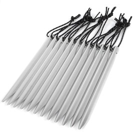 Provare V Shaped Aluminum Pegs, 6.3 inches (16 cm), Set of 6, 8, and 12 Pieces, Lightweight Camping Pegs, Tent Pegs (Set of 12, Silver)