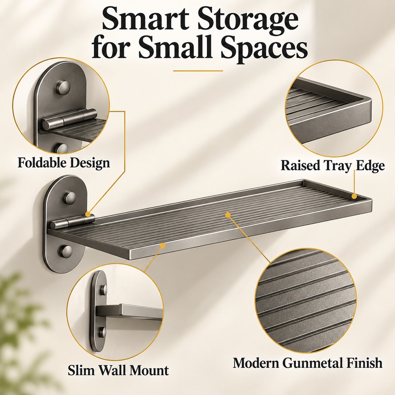 Modern Nordic Foldable Wall Bathroom Shelf – Space-Saving Storage Rack