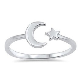 High Polish Open Moon Star Ring New .925 Sterling Silver Simple Band Size 10