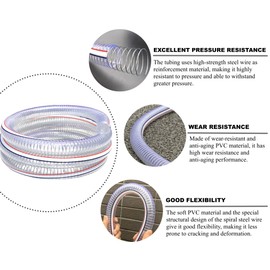 PEISONGFEI 1" ID x 1 1/4" OD Heavy-Duty Steel Wire Vacuum Suction Hose, PVC High Pressure UV Chemical Resistant Thick Flexible Vinyl Tubing, Bilge Pump Hose,16.4FT