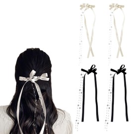 RICISUNG Ribbon Hair Ornament, Bowknot Butterfly Clip, Set of 4, Velour Ribbon, Ribbon Tie, Korean Style, Stylish, Cute, Hair Clip, Non-Trace, Simple, Hair Clip, Hair Accessory, French Style, Sweet