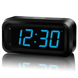 KWANWA Alarm Clock, Digital Clock, Constantly 1.2'' LED Blue Digits Display, Battery Powered, Snooze, Small Wall Clock, Desk Clock, Clock for Bedroom, Alarm Clock for Heavy Sleepers