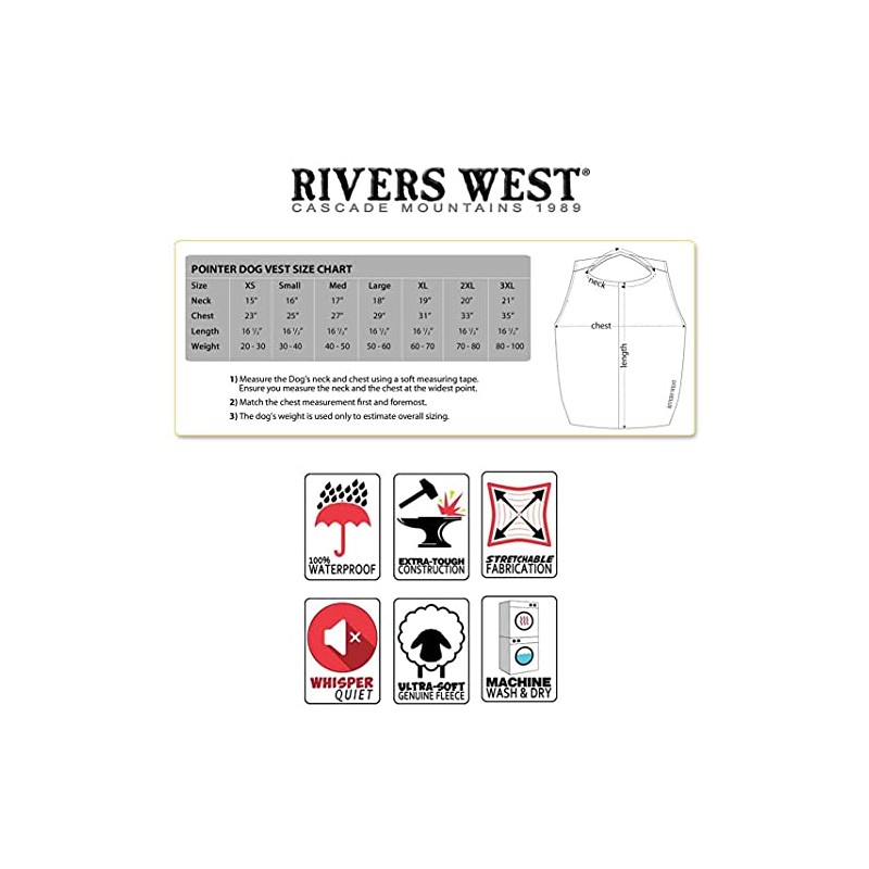 Rivers West Waterproof Windproof Fleece Anti-Chafing Retriever Dog Hunting Vest,