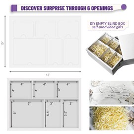 YINUOYOUJIA Creative White Gift Boxes 6Grid Surprise Box Present box Finger-Poke Blind Box for Kids DIY Birthday & Christmas Party (Ribbon & Shredded Paper Include)