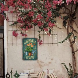 TWNSLLA Gardening Gifts Vintage Garden Sign You Can't Buy Happiness But You Can Buy Plants Mental Signs for Outside Tin Sign for Greenhouse Bedroom Outdoor Yard Backyard Home Garden Art,8x12inch