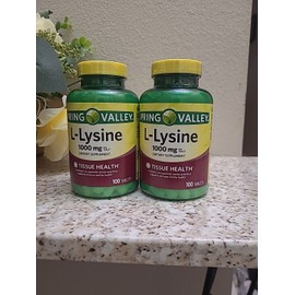 Spring Valley L-Lysine Tablets, 1000 mg, 100 count ,Pack Of 2 Exp:10/2024