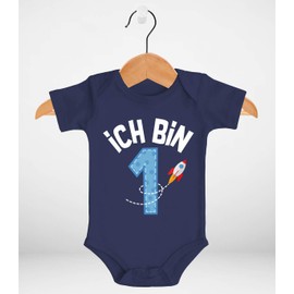 MoonWorks® Baby Bodysuit 1st Birthday I Am 1 Number Age Rocket Short Sleeve Cotton Bodysuit, Rocket Navy