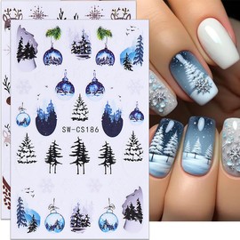 Christmas Nail Stickers Snowman Nail Decals 3D Self-Adhesive Winter Xmas Tree Candy Cane Elk Nail Art Designs Supplies Slider Colorful Nail Sticker Nail Art for Women Nail Accessories Decorations 5PCS