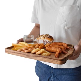 Linwnil Wooden Plate Server Trays,2-Sizes 11"x6.3" & 12.6"x8.7" Acacia Wood Plate,Dessert Platter Cookie Snack Plate