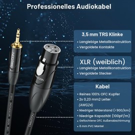 deleyCON 5 m XLR Female to 3.5 mm Jack Plug Stereo AUX Cable