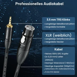 deleyCON 5 m XLR Female to 3.5 mm Jack Plug Stereo AUX Cable