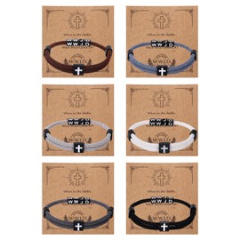 Flonge 6 Pcs WWJD Bracelet: Christian Cross Braided Bracelet Adjustable Rope with Wristband Knot Religious Gift for Men Women