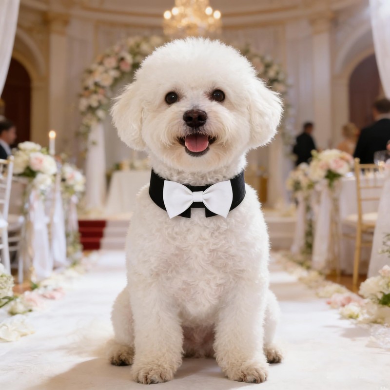 HDGDT White Dog Bow Tie Collar, Adjustable Formal Pet Collar