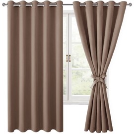 Hiasan Blackout Curtains for Bedroom, 60 x 63 Inches Length - Thermal Insulated & Light Blocking Window Curtains for Living Room, 2 Drape Panels Sewn with Tiebacks, Cappuccino