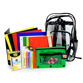 School Supply Boxes | 17" Clear Backpack Bundle for High School | Back to School Bookbag with Supplies | Contains Pencil Pouch, Notebooks, Filler Paper, Folders, Mechanical Pencils, and More