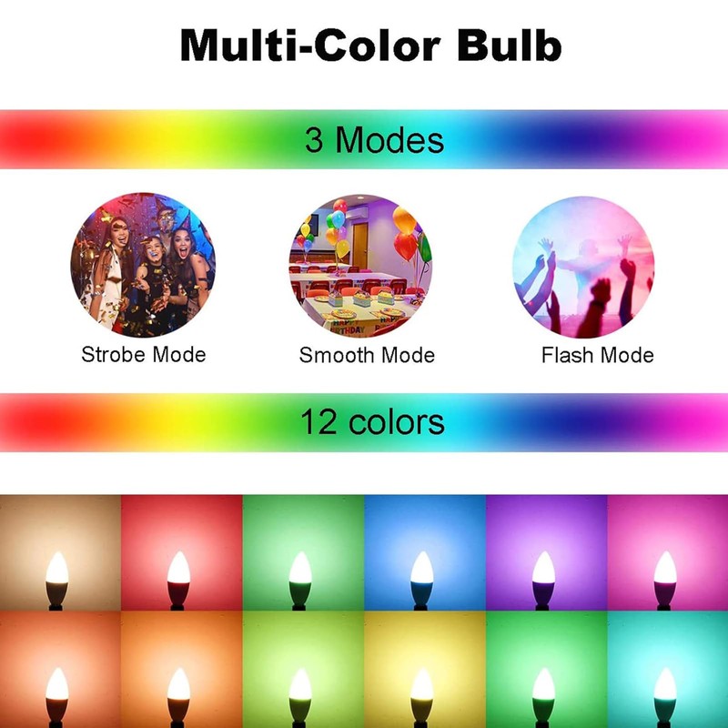 E12 LED Candelabra Light Bulbs 5W, Set of 6 Color