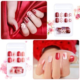 Kalolary 192 Pieces Fake Nails Artificial Stiletto Fingernails Full Cover Fingernails Cute Pattern with 8 Sheets Fake Nail Glue Stickers (Style A)