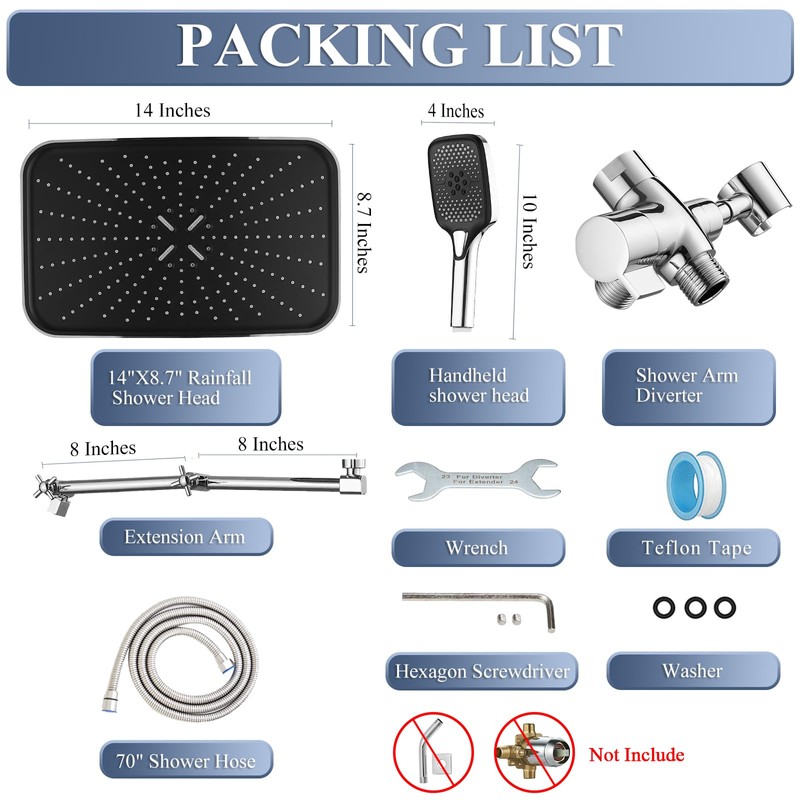 14 Inch Rain Shower Head with Handheld Spray Combo and