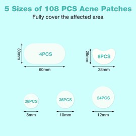 BUTBU 108 Pieces Large Pimple Patches, 4 Sizes Translucent Hydrocolloid Spot Patches, Invisible Mighty Blemish Patches, Clear Acne Patches for Body, Chin, Face, Back, Forehead (Dot, Oval, Moon)