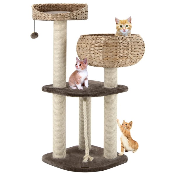 DREAMADE 41 Inches Wicker Cat Tree, Modern Cat Tower with