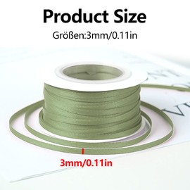 lcyen 91 m Green Satin Ribbon 3 mm - Gift Ribbon Bow Ribbon Decorative Ribbon for DIY Gift Packaging Wedding Birthday Easter