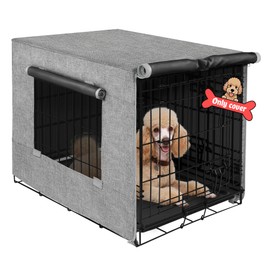 Akinerri Dog Crate Cover with Mesh Window, Double Door Waterproof Pet Kennel Cover, Durable 600D Polyester Protective Cage Cover for 36 Inch Dog Crate - Grey