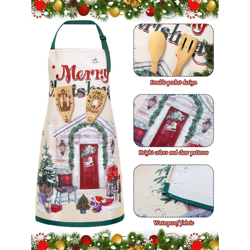 Bencailor Winter Aprons with Pockets Adjustable Holiday Kitchen Aprons Waterproof