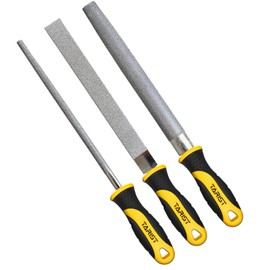 TARIST Diamond File Set, 3-Piece, 8-inch, Includes Flat/Half-Round/Round. For Sharpening Lawn Mower Blades, Garden Shears, Axe, Knife - Tool Sharpener for Metal, Tile, Ceramic, Glass, Stone and more